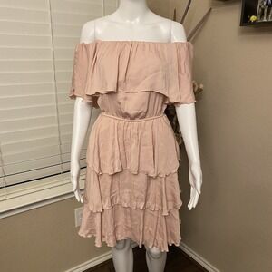 Sam Edelman Blush Pink Off Shoulder Tiered Ruffle Dress Small S